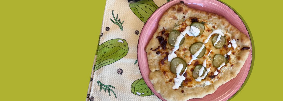 Probiotic Garlic Pickle Pizza with Dill Aioli}