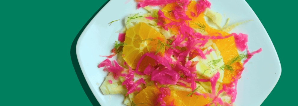 Orange and Fennel Salad with Red + Ginger Sauerkraut}