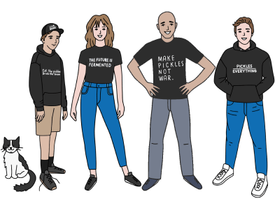 Illustration of the Olive My Pickle family