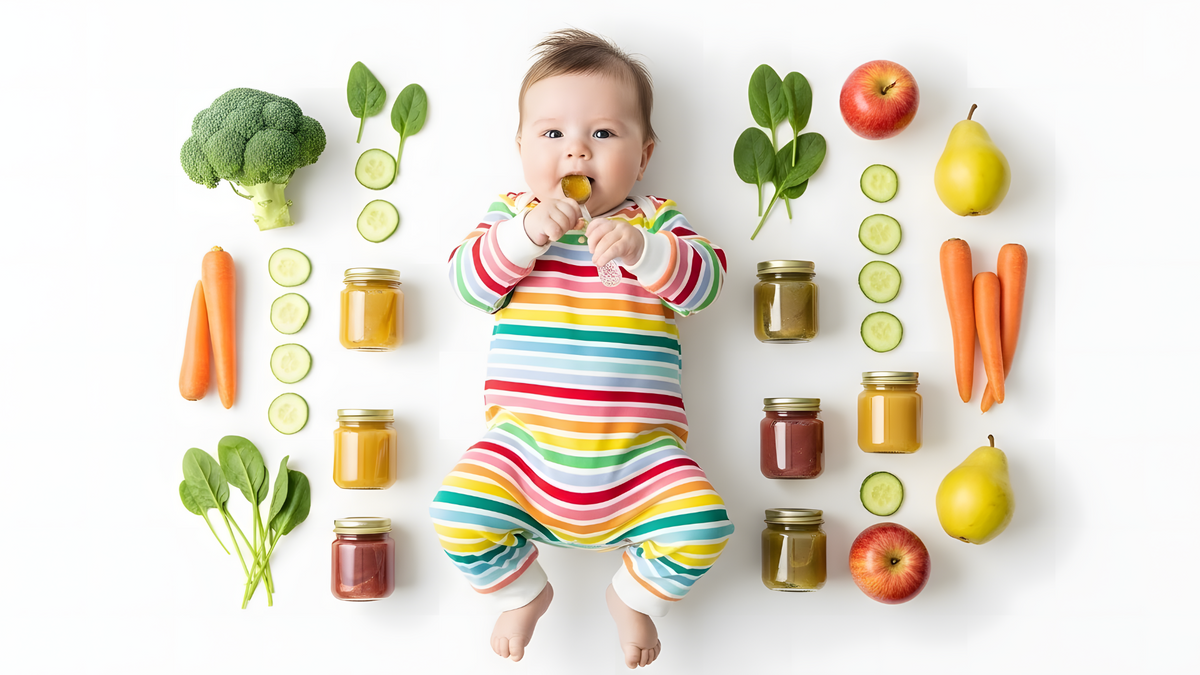 Baby Surrounded By Probiotic Foods