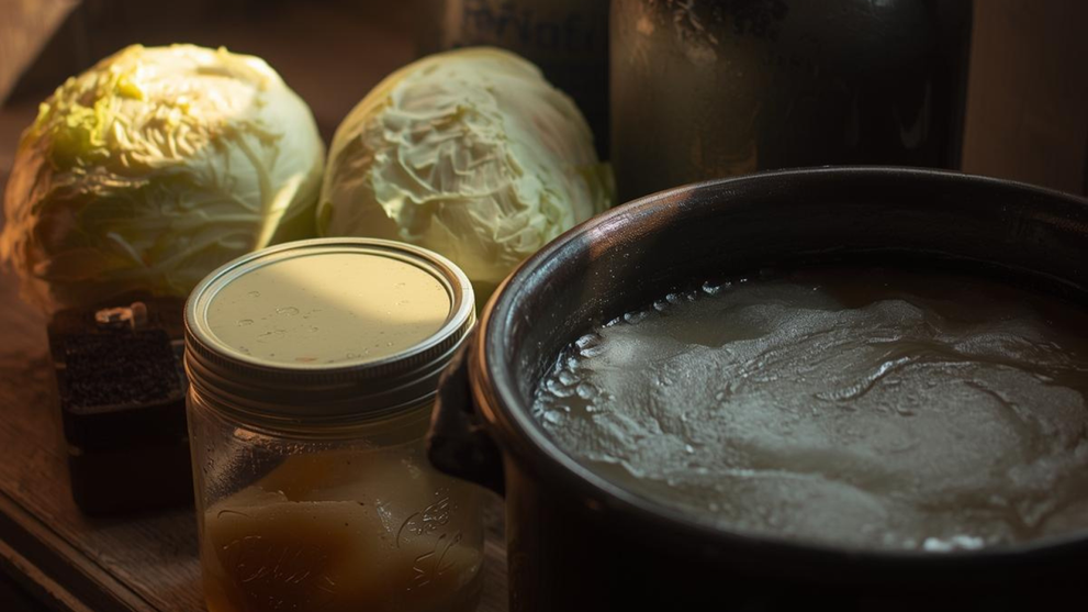 Fermenting Cabbage In Ceramic Fermentation Crock