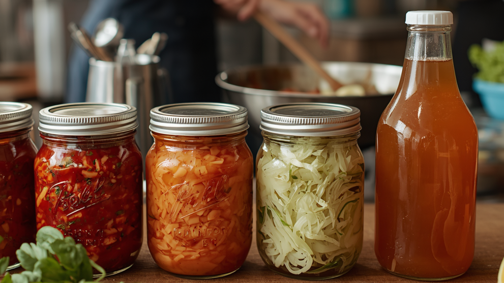 Kimchi And Sauerkraut In Mason Jars Ready For Cooking
