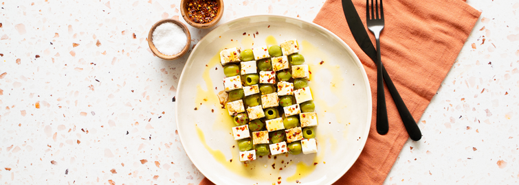 Checkerboard Feta & Butter Olive Snack Plate