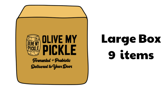 A jar of pickles with a label that reads "" and "Delivered to your door." The jar is yellow and has a black label with white text