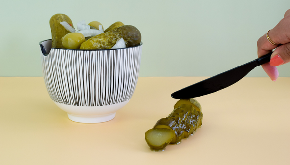 Product image or promotional content for pickles