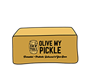 Pickle jar, yellow label, "", "Handmade & fermented", "Pickle", "Pickle jar"