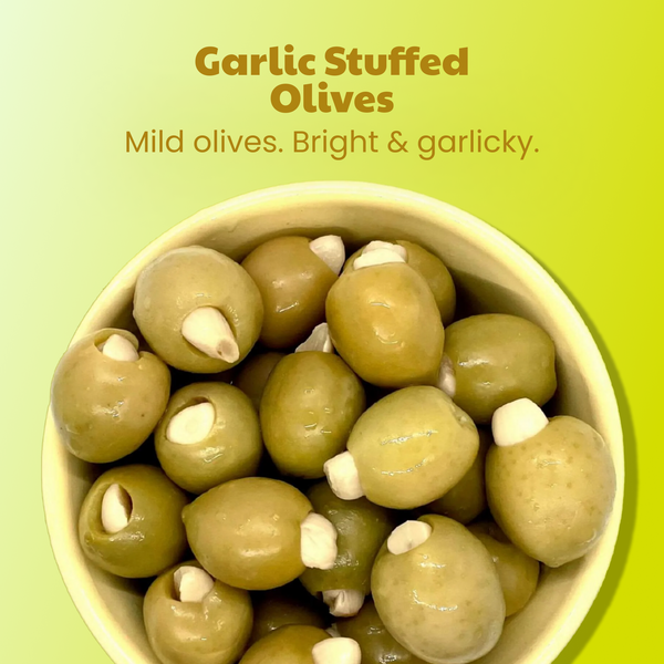 Garlic Stuffed Olives Fermented in Salt Water Brine