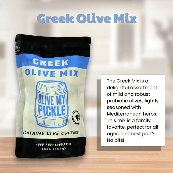 Pitted Greek Olive Mix, Naturally Fermented & Probiotic