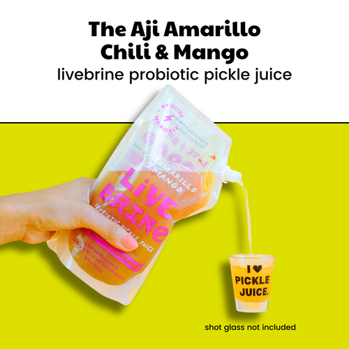 LiveBrine Probiotic Pickle Juice: Aji Amarillo Pepper & Mango