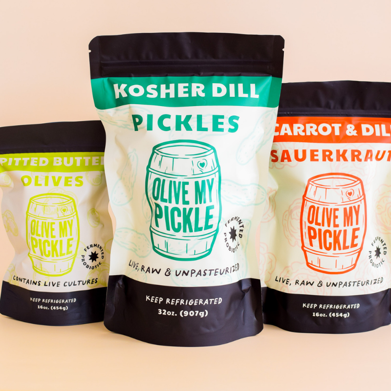 Best of three-pack bundle showing Kosher Dill, Ginger Kraut, and Live My Pickle varieties