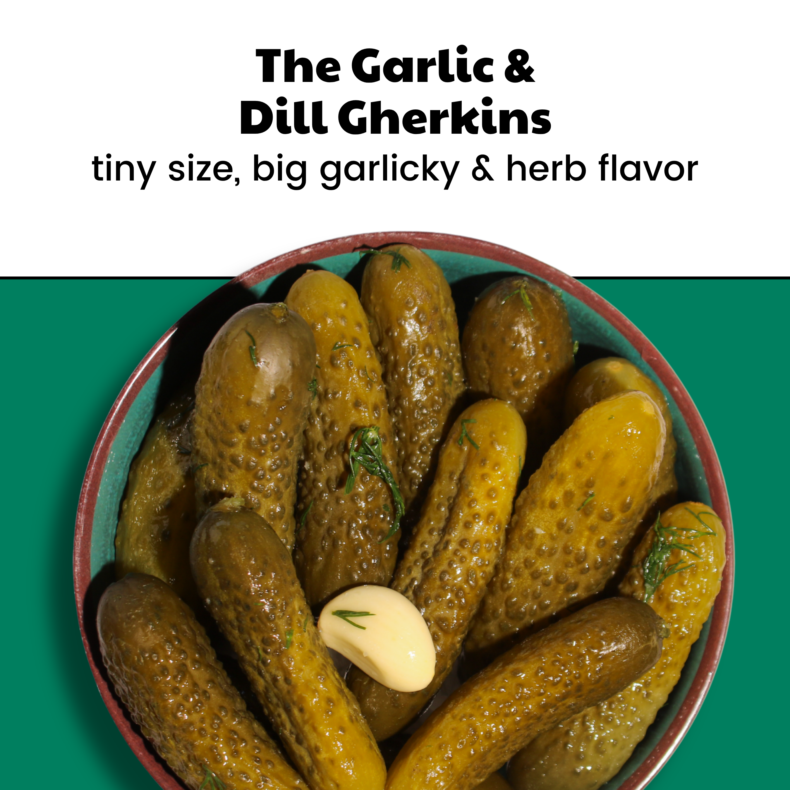 Garlic and Dill Gherkins in a serving bowl