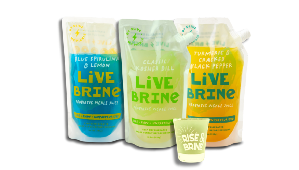 Livebrine starter set, includes 3 bottles of live brine and 1 packet of lemon pepper.