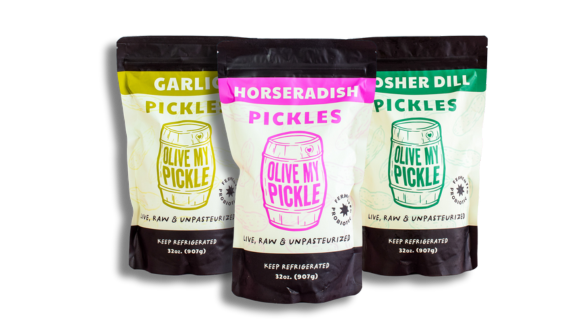 Pickles, garlic dill, pickles, garlic dill.