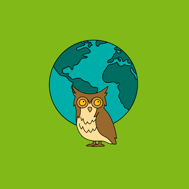 Illustration of an owl in front of a globe