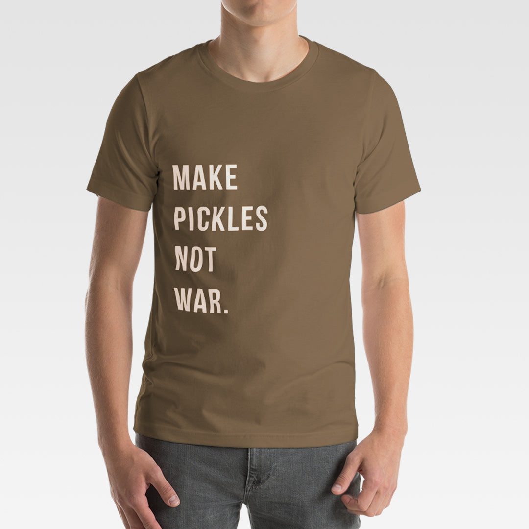 Make Pickles Not War Tee in Heather Olive