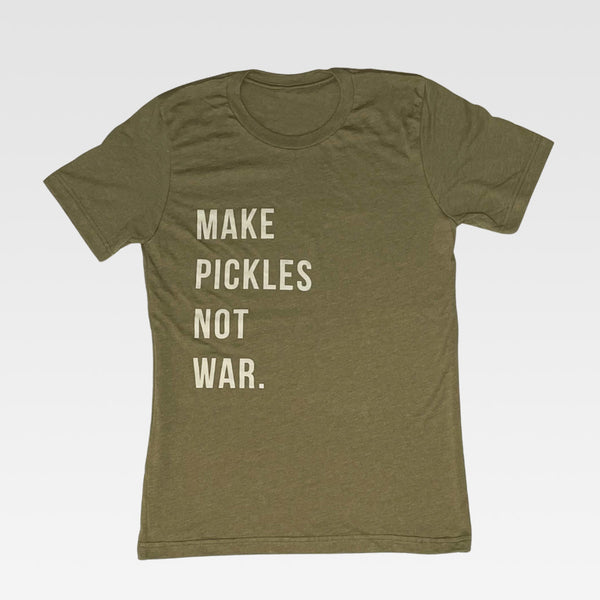 Make Pickles Not War Tee in Heather Olive